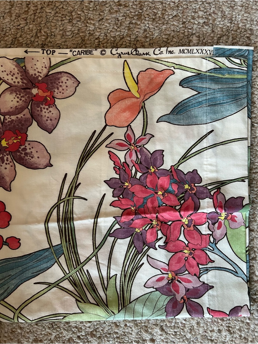1987 Cyrus Clark “Caribe” Teflon covered Fabric Floral Drapes 80x53.5in 2pcs